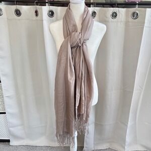Pure Collection 100% Cashmere Scarf Shawl Wrap Tan Fringe Pashmina Luxury 19888